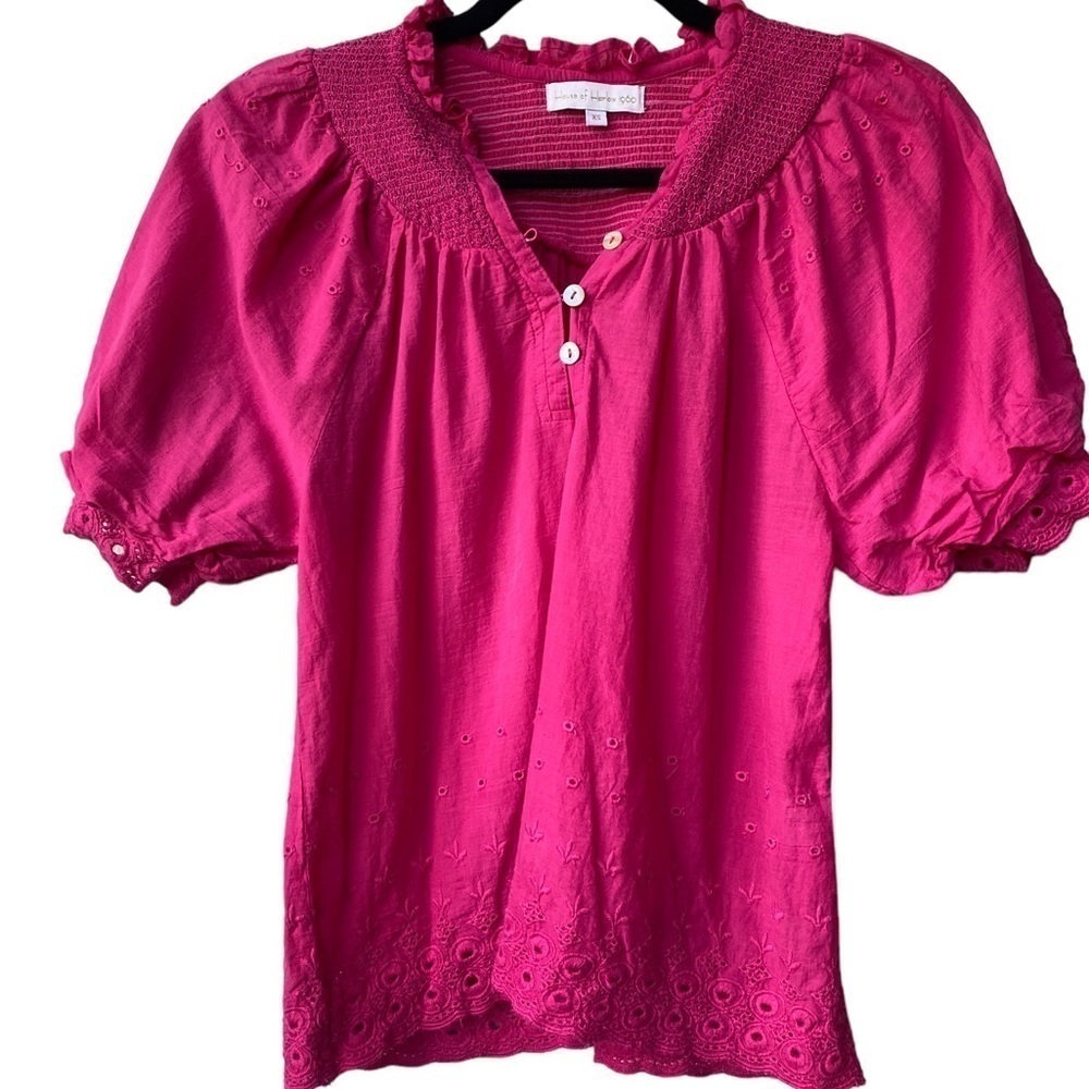 House of Harlow 1960 Revolve Smocked Eyelet Pink Top XS